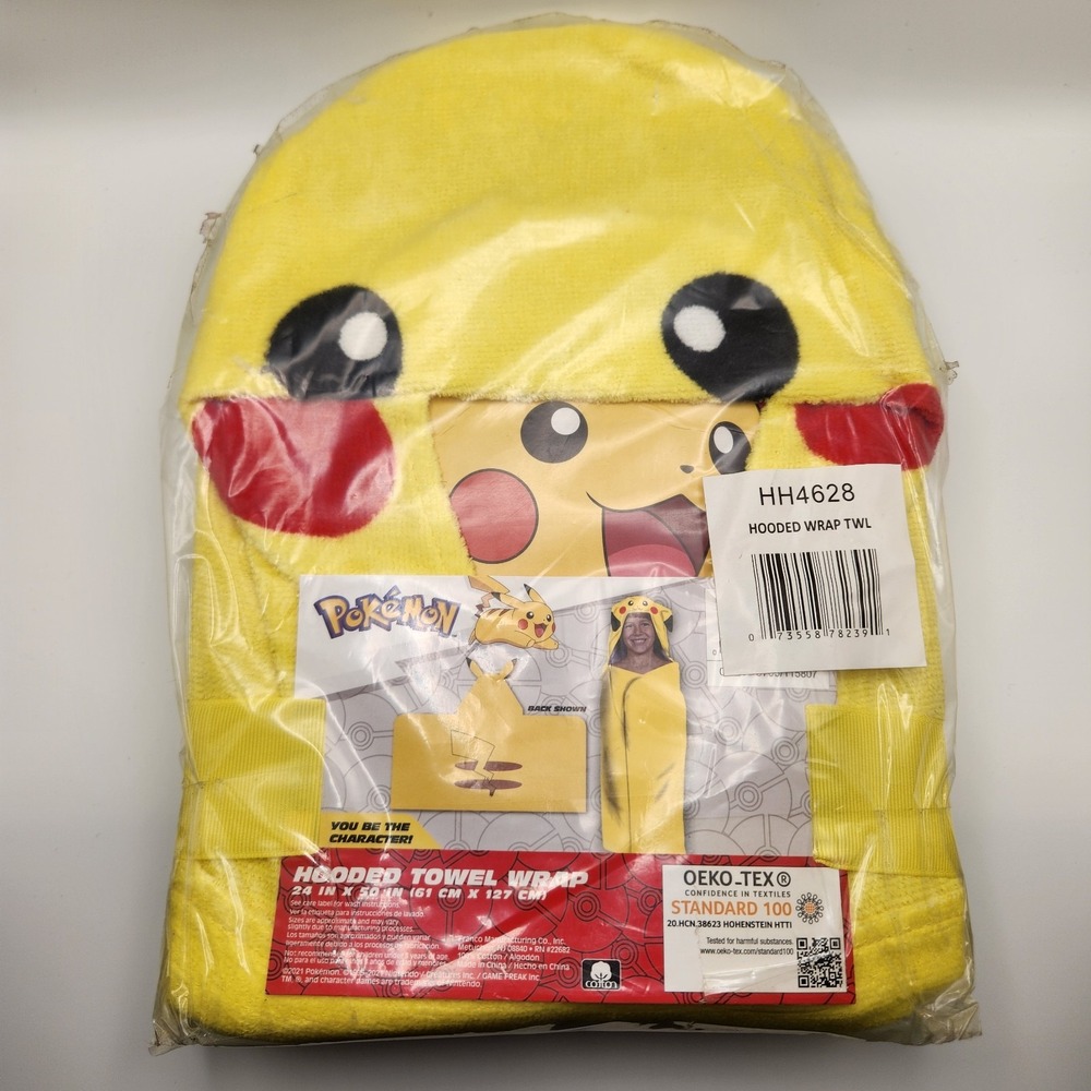 Pokemon Pikachu Kids Hooded Bath Towel Wrap Beach Pool 24"x50"  New